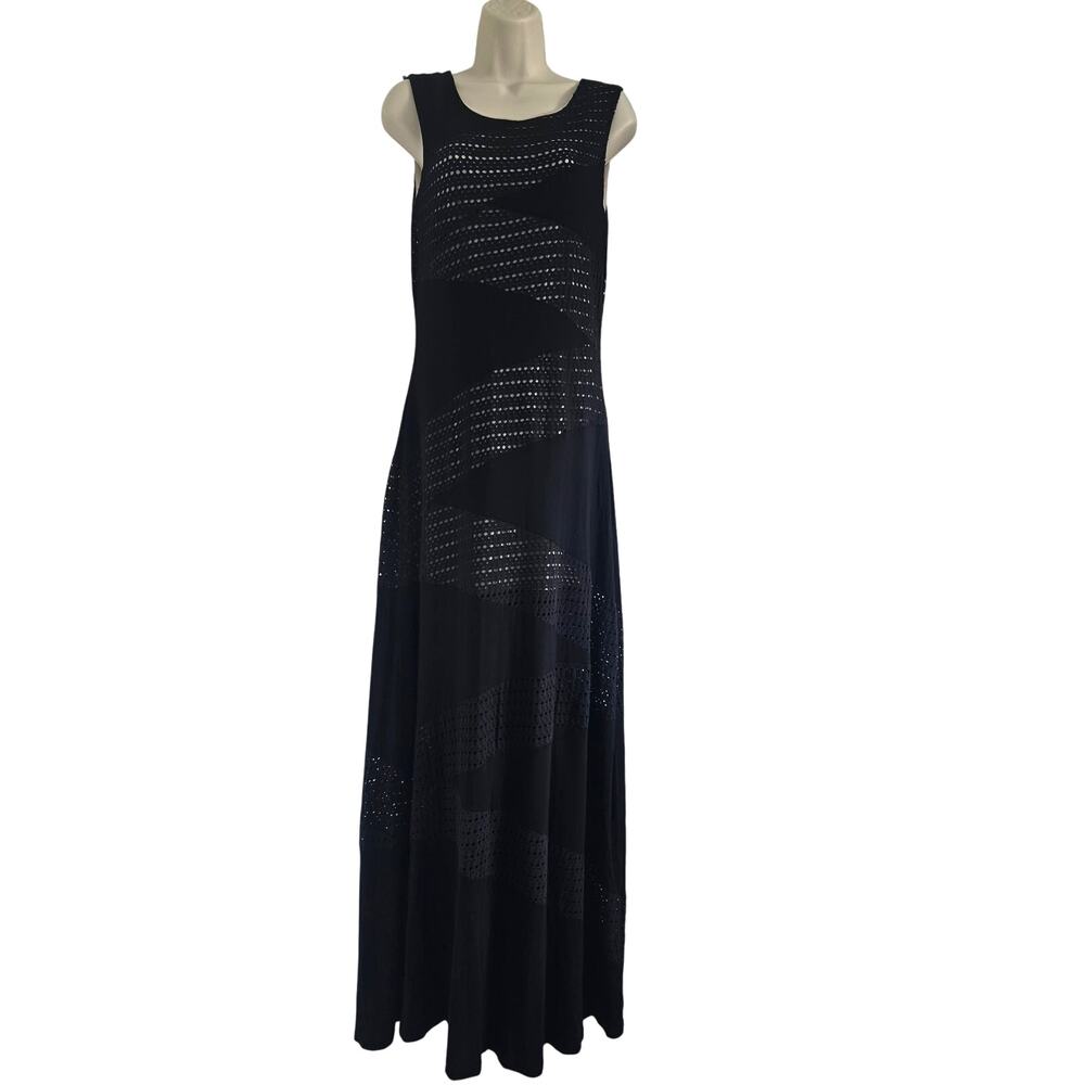Calvin Klein Open Knit Black Tank Maxi Dress Size 6 Boho Minimalist Resort